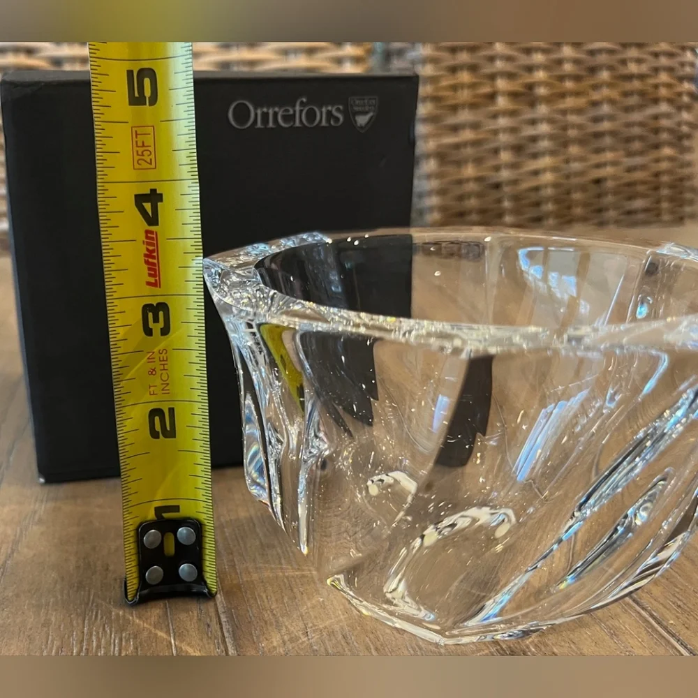 Vintage Orrefors Olle Iberius Design Crystal Swirl Octagon Bowl Signed NIB - Picture 3 of 12